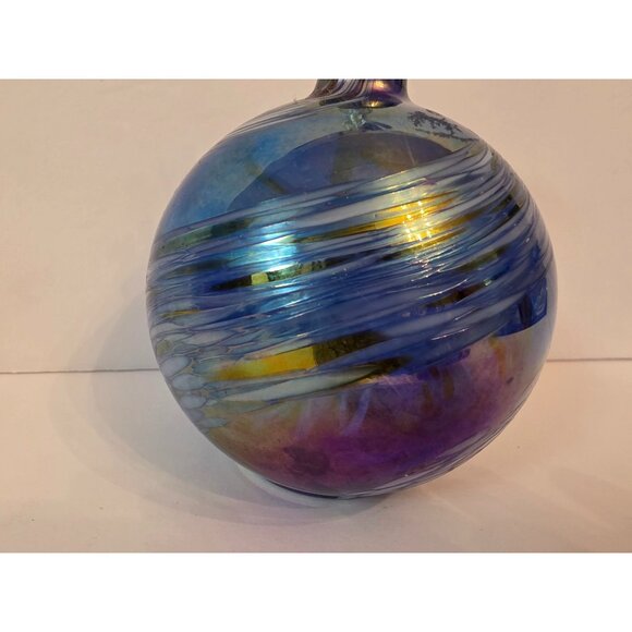 Handblown Glass Oil Lamp With Swirled Iridescent Blue & Purple Design - Picture 2 of 8